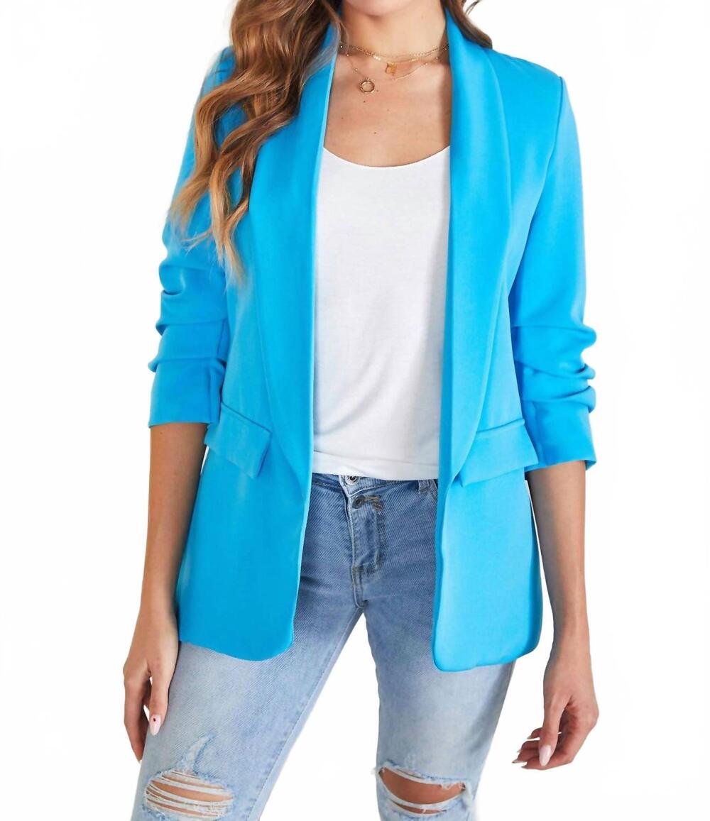 NEW VENTI6 women's three-quarter ruched sleeves blazer in turquoise